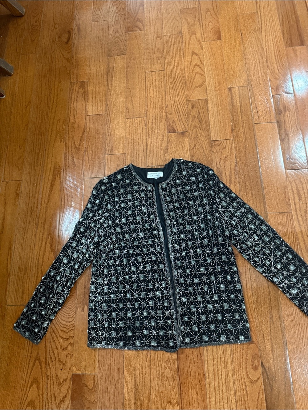 Papell Boutique Black Beaded Geometric Jacket